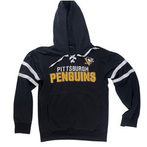 Pittsburgh Penguins NHL Lace Up Hoodie Black Mens Small Hockey Sweatshirt 0243